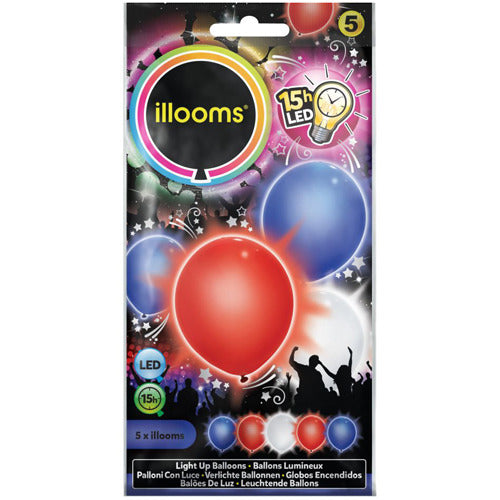 Illooms Ballonnen Rood Wit Blauw Met Led Licht 5 Stuks
