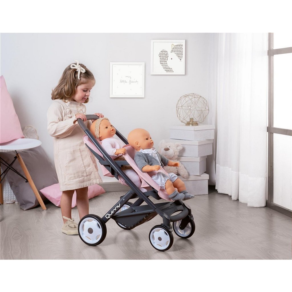 Basic Quinny Tweeling Poppenwagen Roze/Zwart