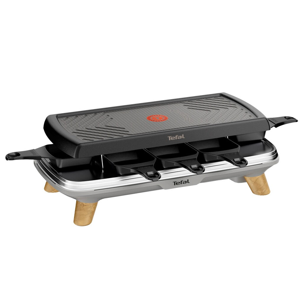 Tefal Re610D 3In1 8-Persoons Raclette Zwart/Rvs/Hout
