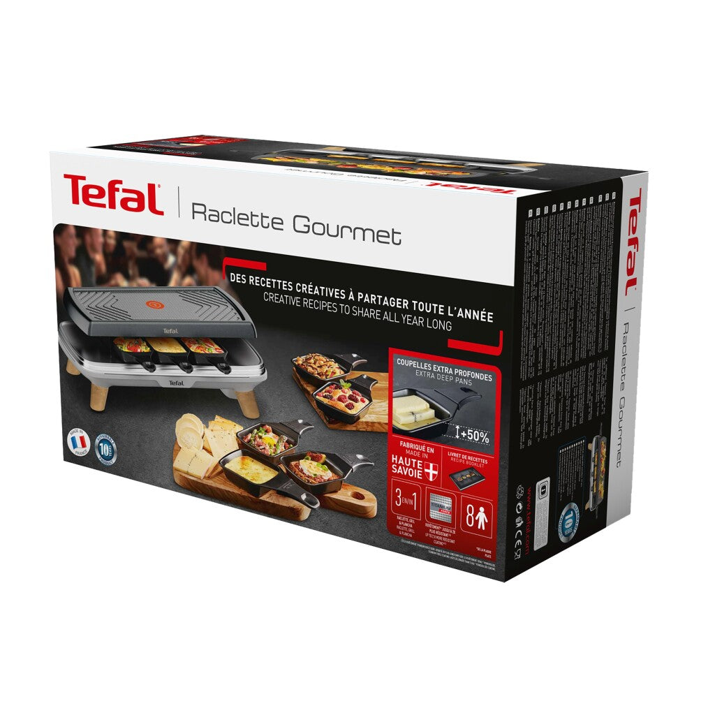 Tefal Re610D 3In1 8-Persoons Raclette Zwart/Rvs/Hout