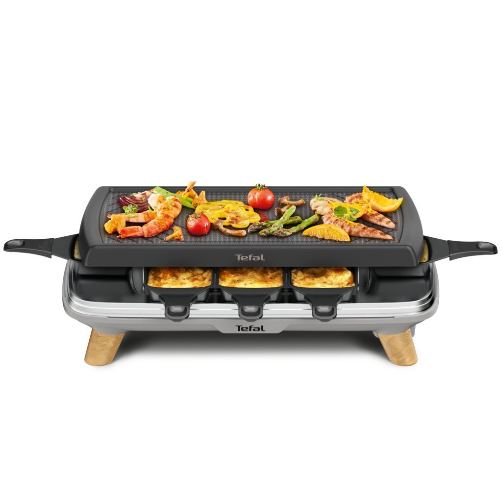 Tefal Re610D 3In1 8-Persoons Raclette Zwart/Rvs/Hout