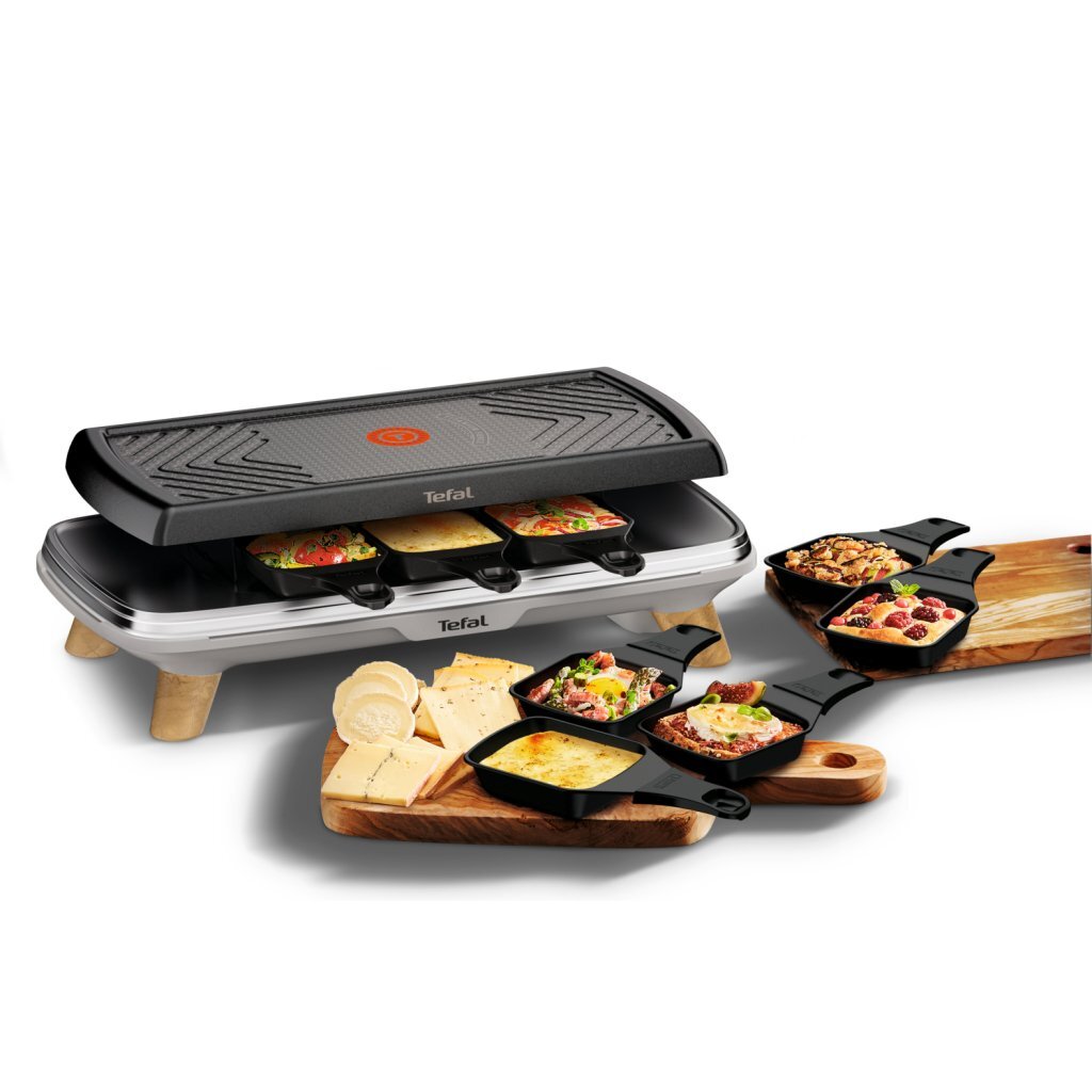 Tefal Re610D 3In1 8-Persoons Raclette Zwart/Rvs/Hout