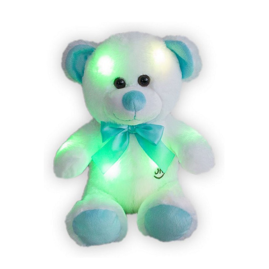 Basic Pluche Knuffelbeer Met Led-Licht 30 Cm Blauw/Wit