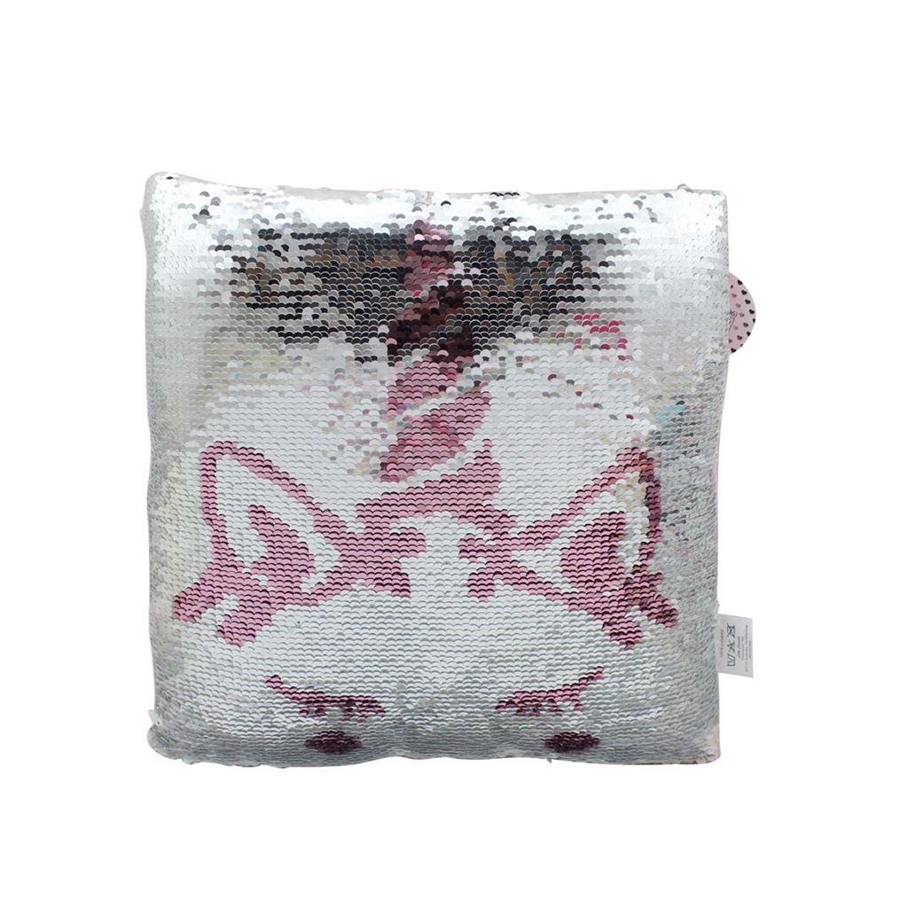 Basic Eenhoorn Kussen Met Pailletten 30X30 Cm Wit/Roze/Zilver
