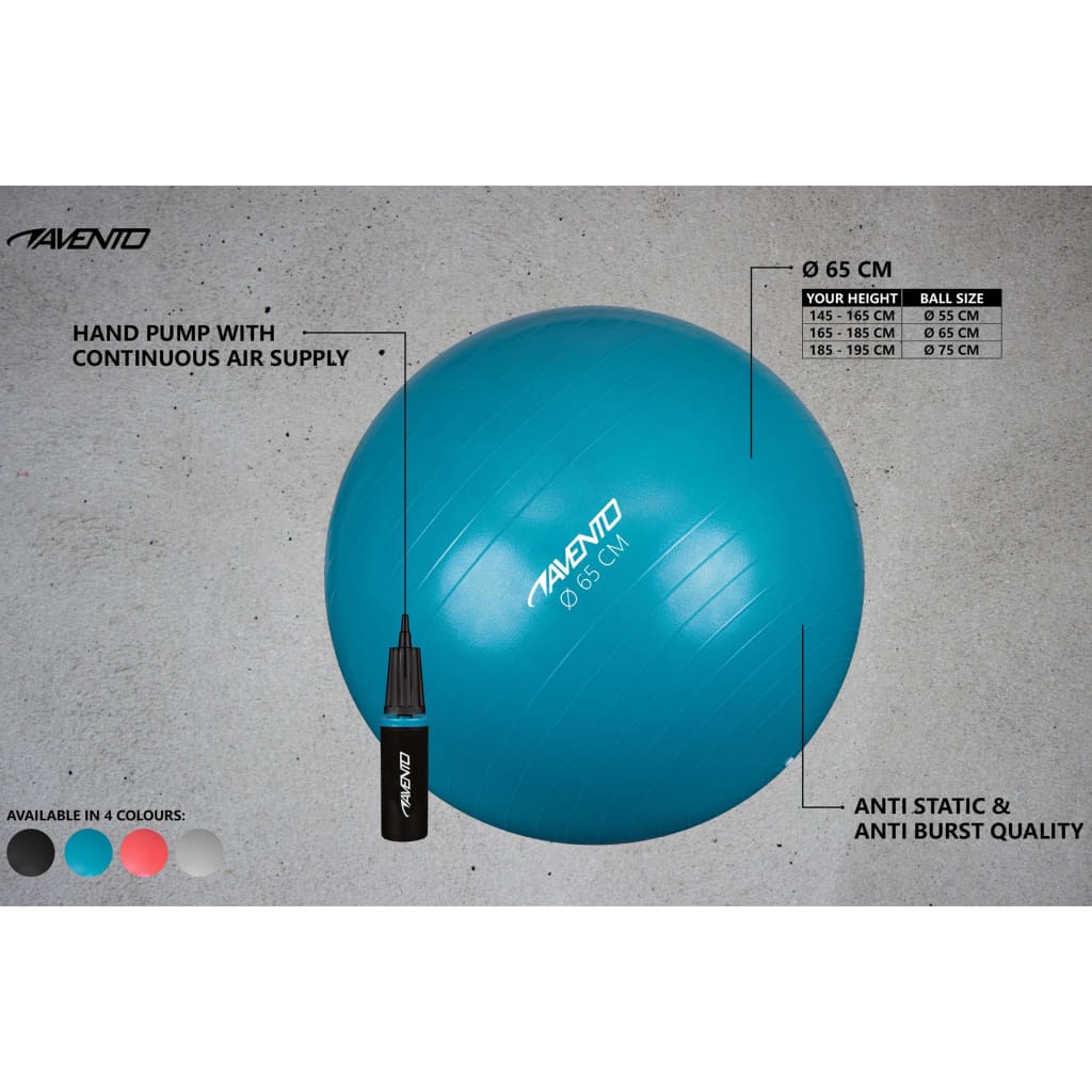 Avento Fitnessbal Met Pomp 65 Cm Zilverkleurig
