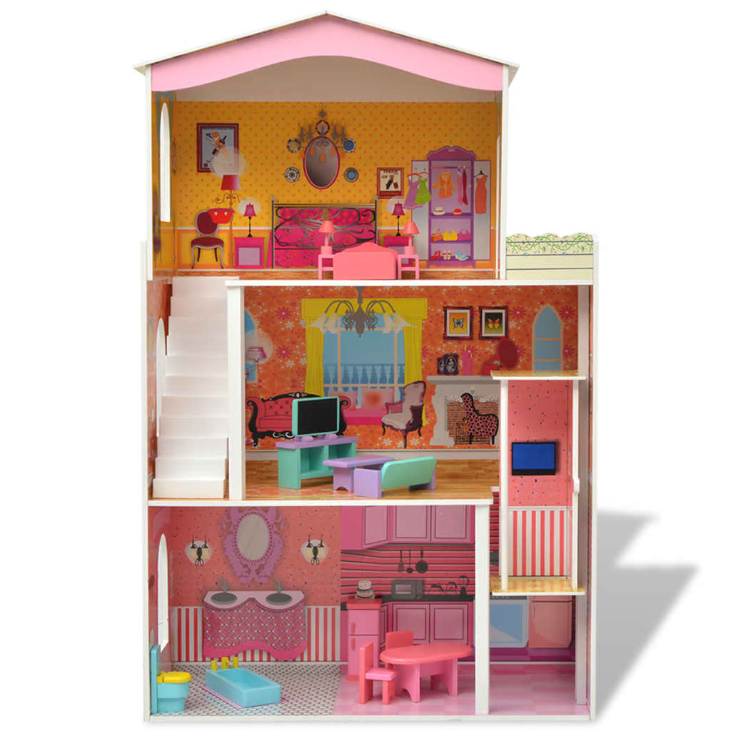 Poppenhuis 3 Verdiepingen 73X32X116 Cm Hout