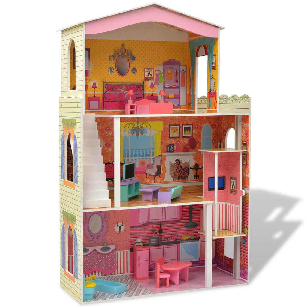 Poppenhuis 3 Verdiepingen 73X32X116 Cm Hout