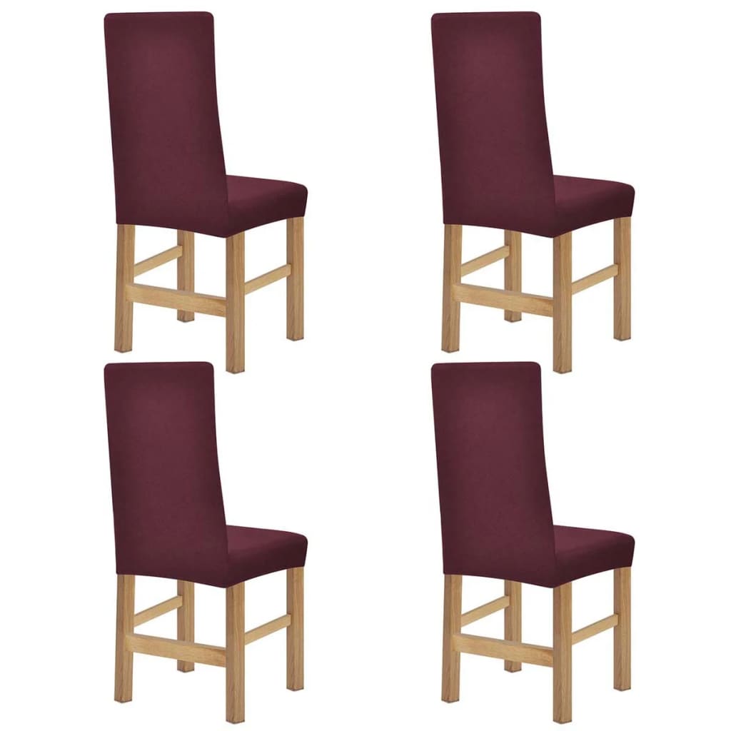 Stoelhoezen Stretch 4 Stuks Bordeauxrood Polyester Ribstof