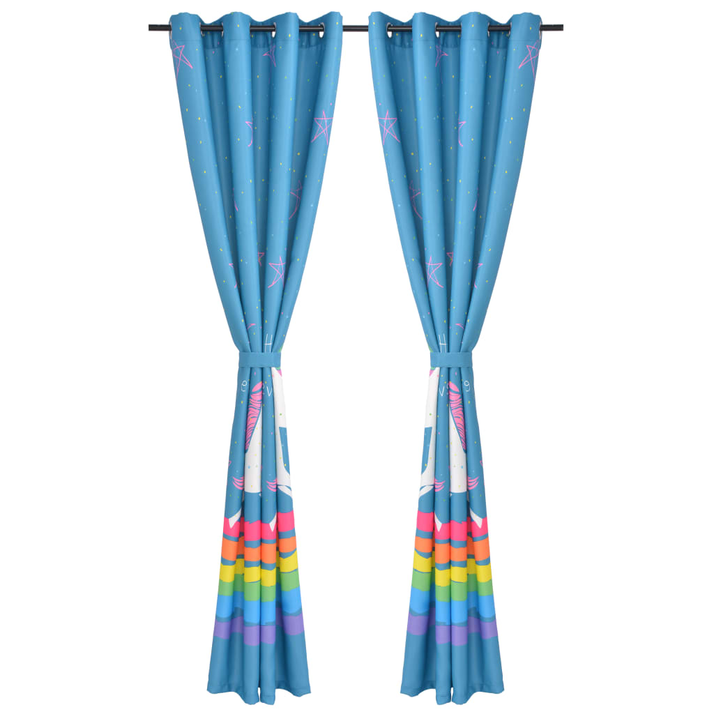 Kindergordijnen Verduisterend Eenhoorn 140X240 Cm Blauw 2 St