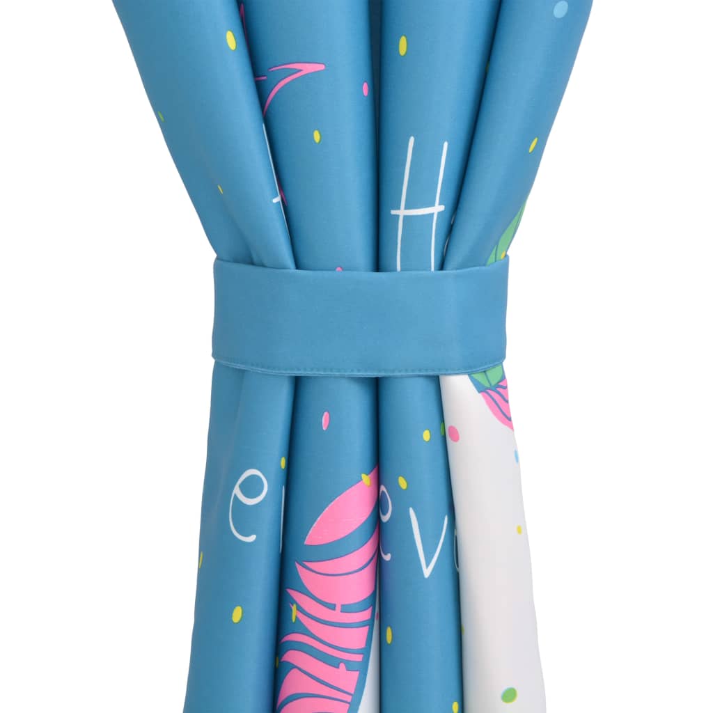 Kindergordijnen Verduisterend Eenhoorn 140X240 Cm Blauw 2 St