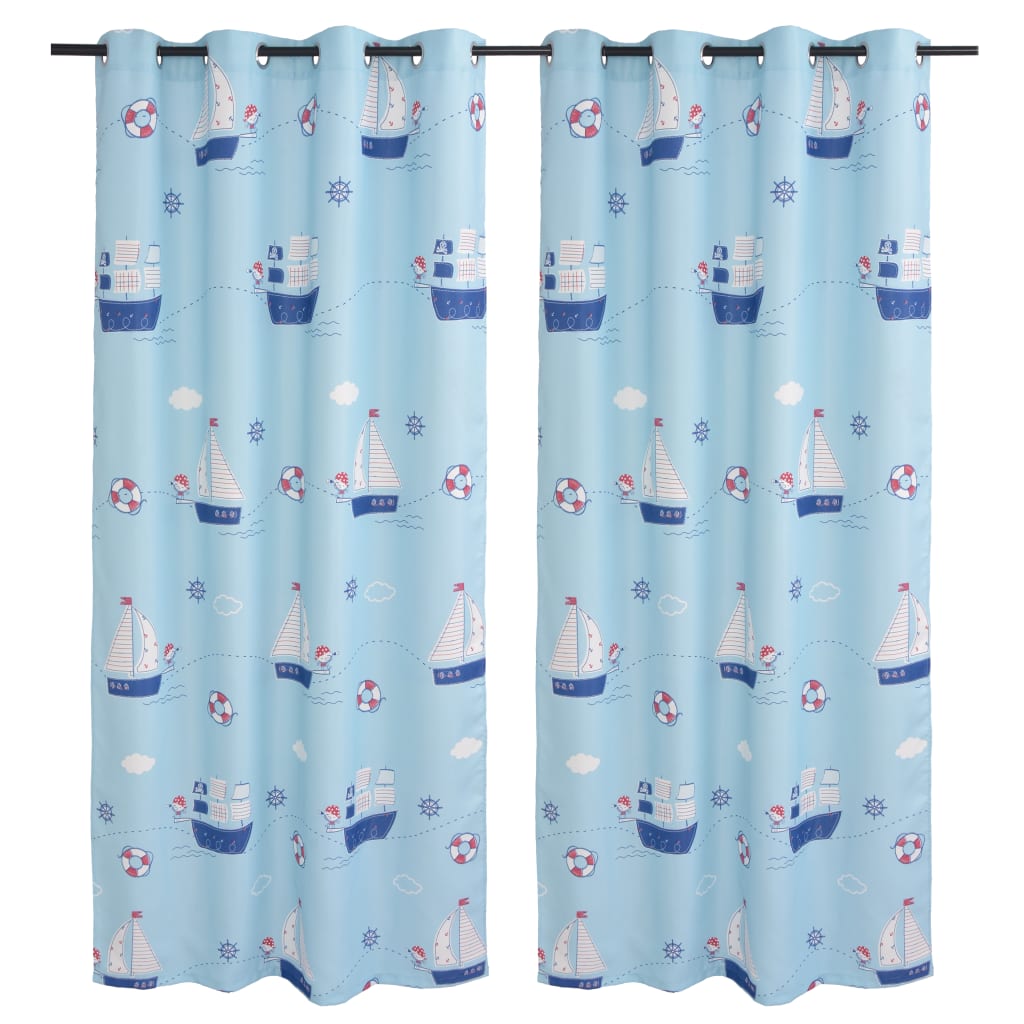 Kindergordijnen Verduisterend Boten 140X240 Cm Blauw 2 St