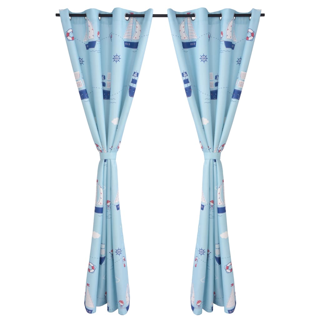 Kindergordijnen Verduisterend Boten 140X240 Cm Blauw 2 St