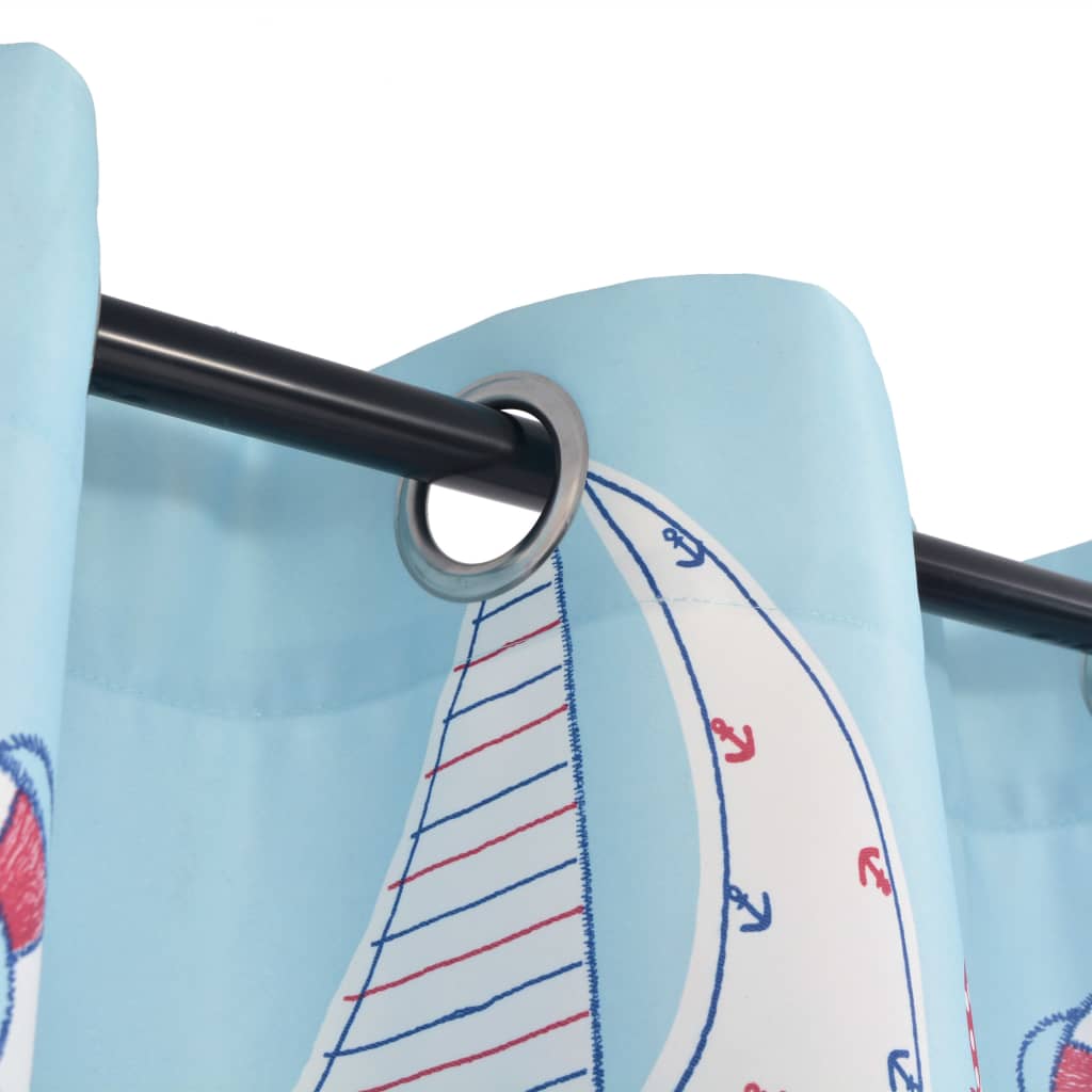 Kindergordijnen Verduisterend Boten 140X240 Cm Blauw 2 St
