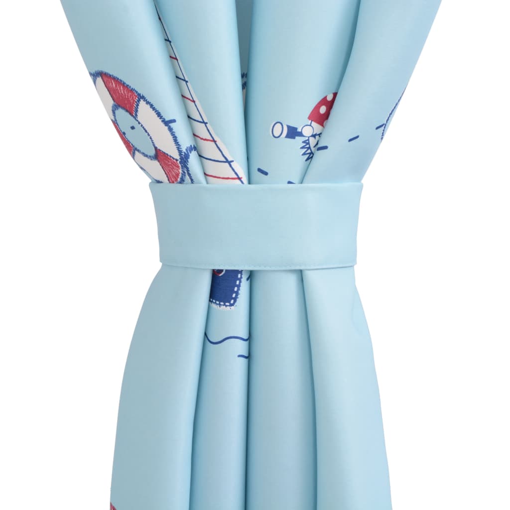 Kindergordijnen Verduisterend Boten 140X240 Cm Blauw 2 St