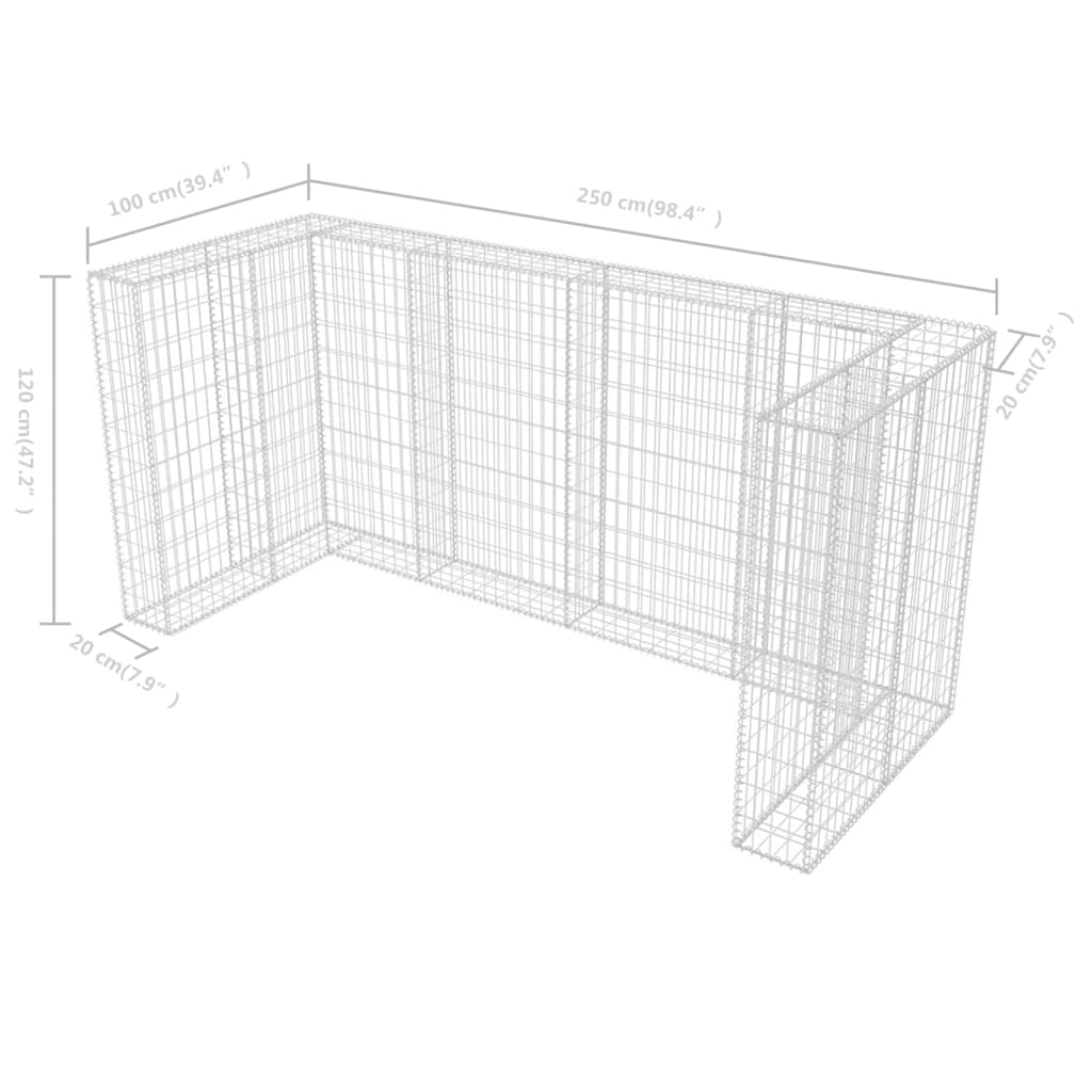 Schanskorf Drievoudige Vuilnisbak Ombouw 250X100X120 Cm Staal