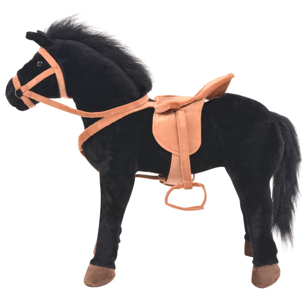 Staand Knuffelpaard Pluche Zwart