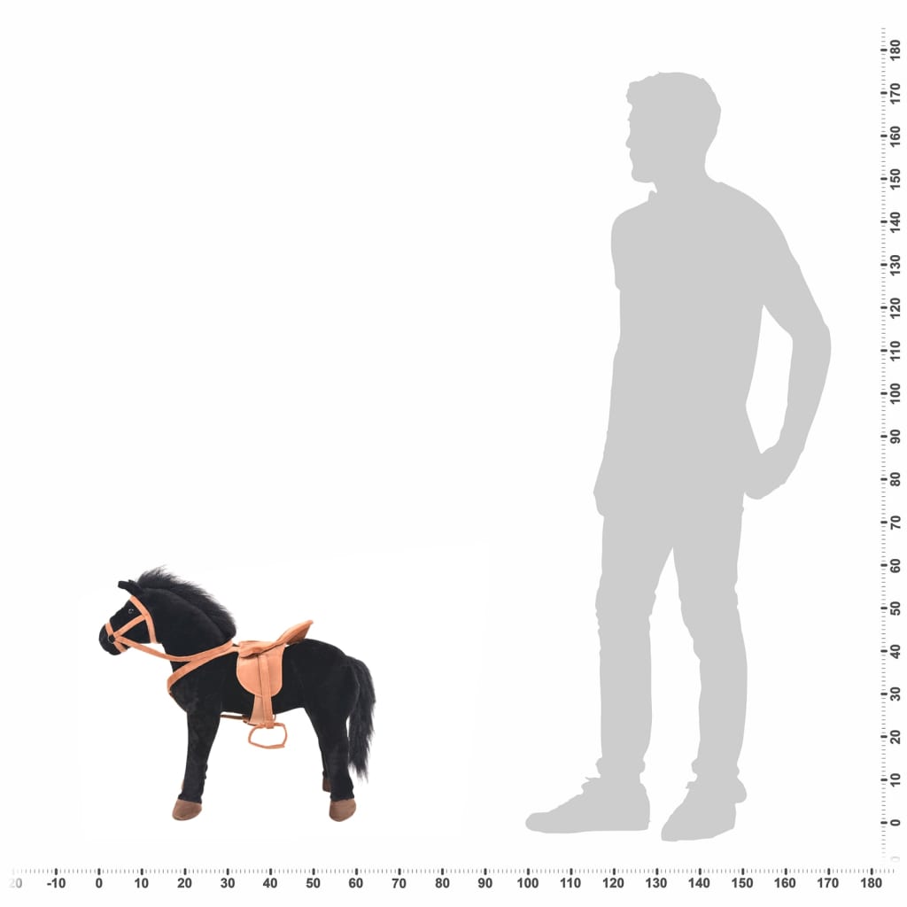 Staand Knuffelpaard Pluche Zwart