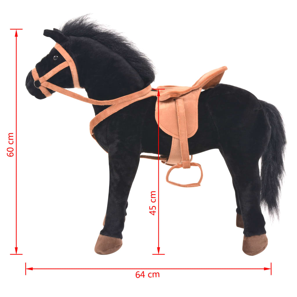 Staand Knuffelpaard Pluche Zwart