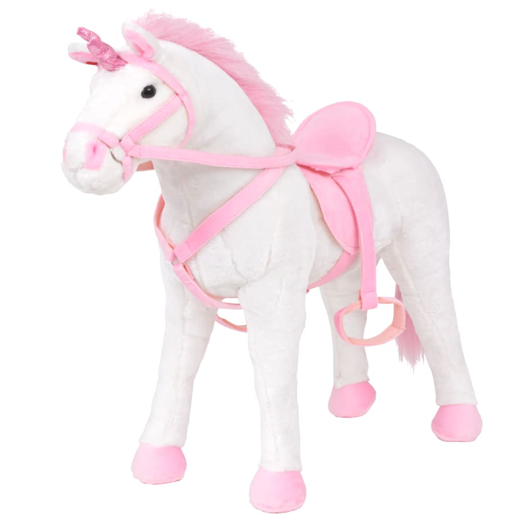 Speelgoedeenhoorn Staand Xxl Pluche Wit En Roze