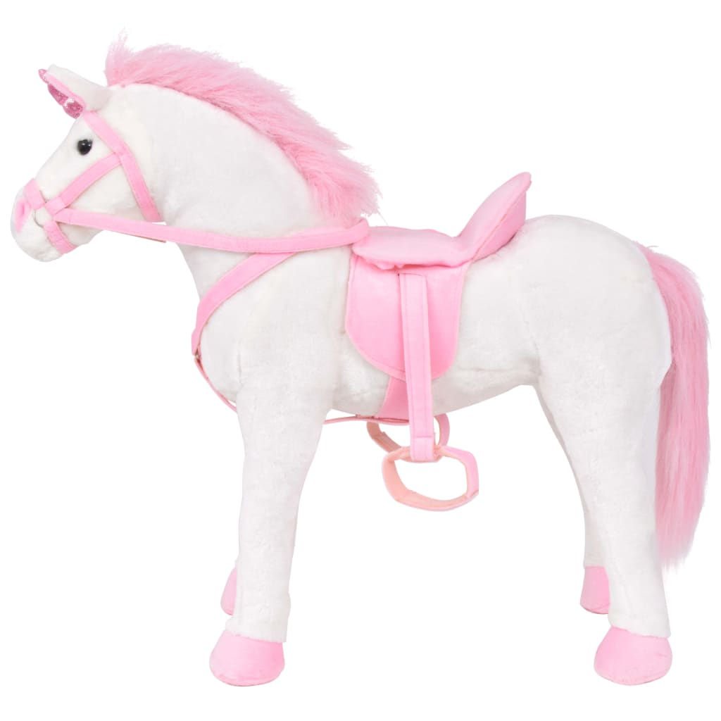Speelgoedeenhoorn Staand Xxl Pluche Wit En Roze