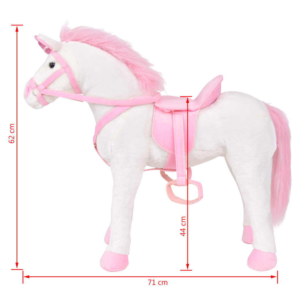 Speelgoedeenhoorn Staand Xxl Pluche Wit En Roze