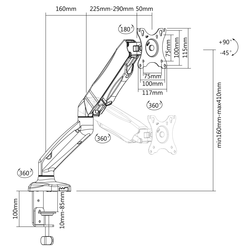 Tv-Schermhouder Met Gasveer 13"-27" Enkele Arm