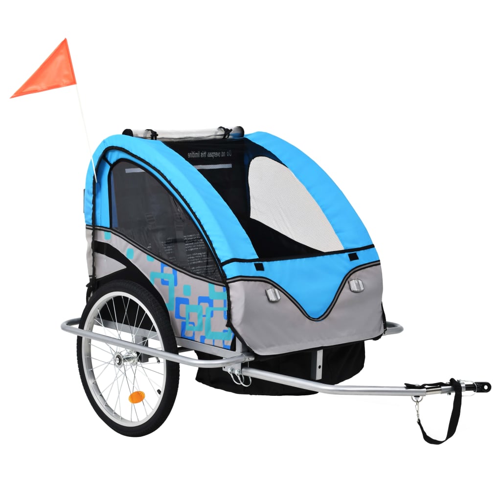 Kinderfietskar En Wandelwagen 2-In-1 Blauw En Grijs