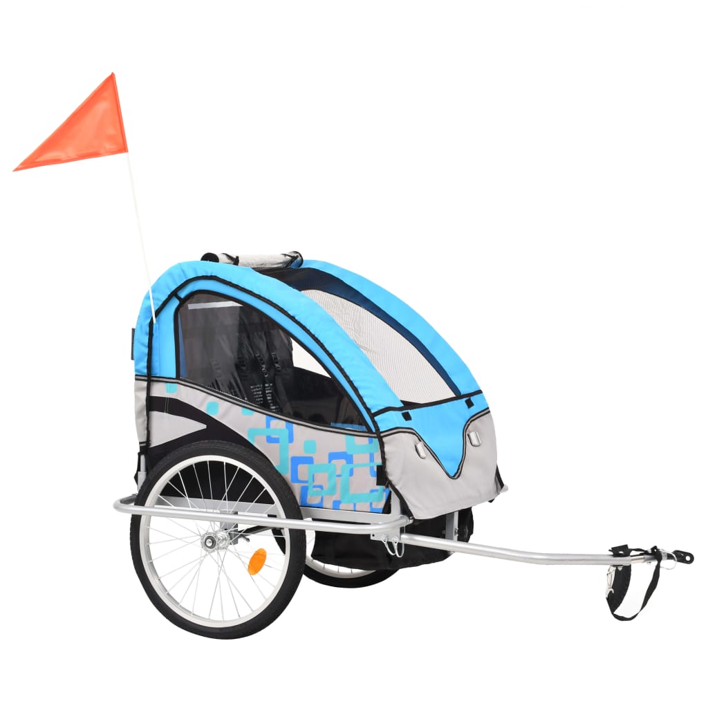 Kinderfietskar En Wandelwagen 2-In-1 Blauw En Grijs