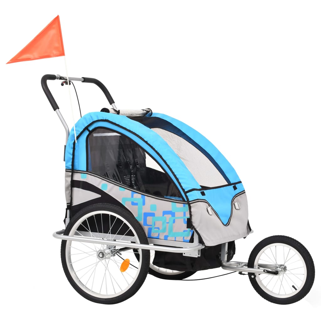 Kinderfietskar En Wandelwagen 2-In-1 Blauw En Grijs