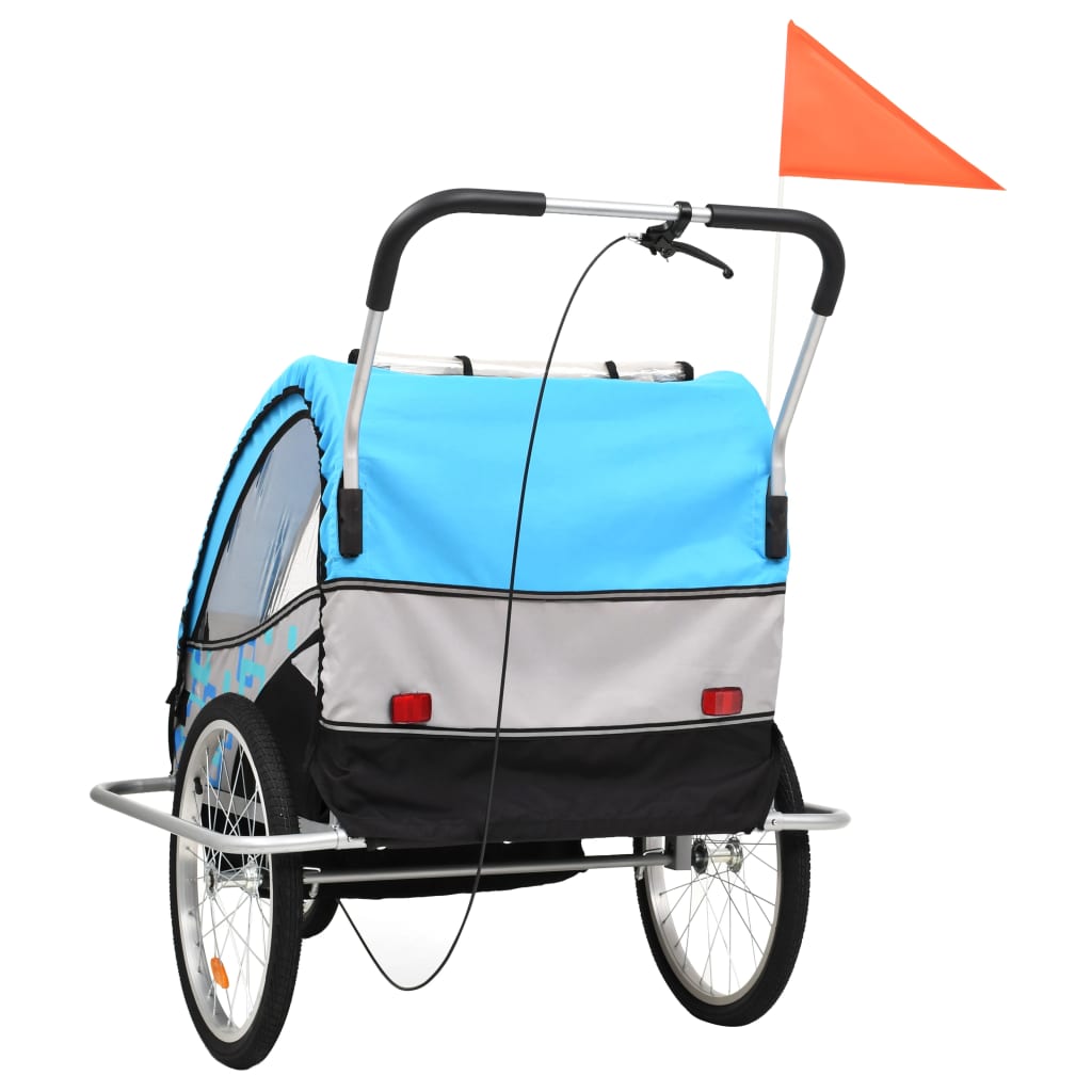 Kinderfietskar En Wandelwagen 2-In-1 Blauw En Grijs