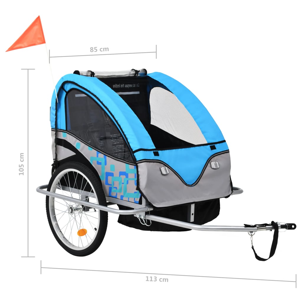Kinderfietskar En Wandelwagen 2-In-1 Blauw En Grijs