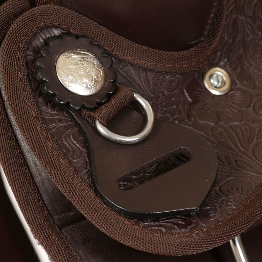 Western Zadel, Hoofdstel En Borstriem 15" Echt Leer Bruin