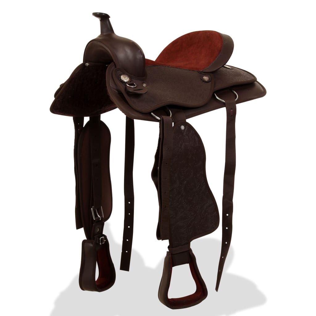 Western Zadel, Hoofdstel En Borstriem 16" Echt Leer Bruin