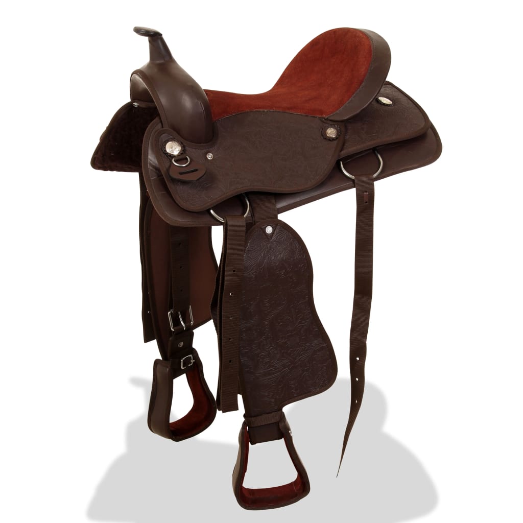 Western Zadel, Hoofdstel En Borstriem 16" Echt Leer Bruin