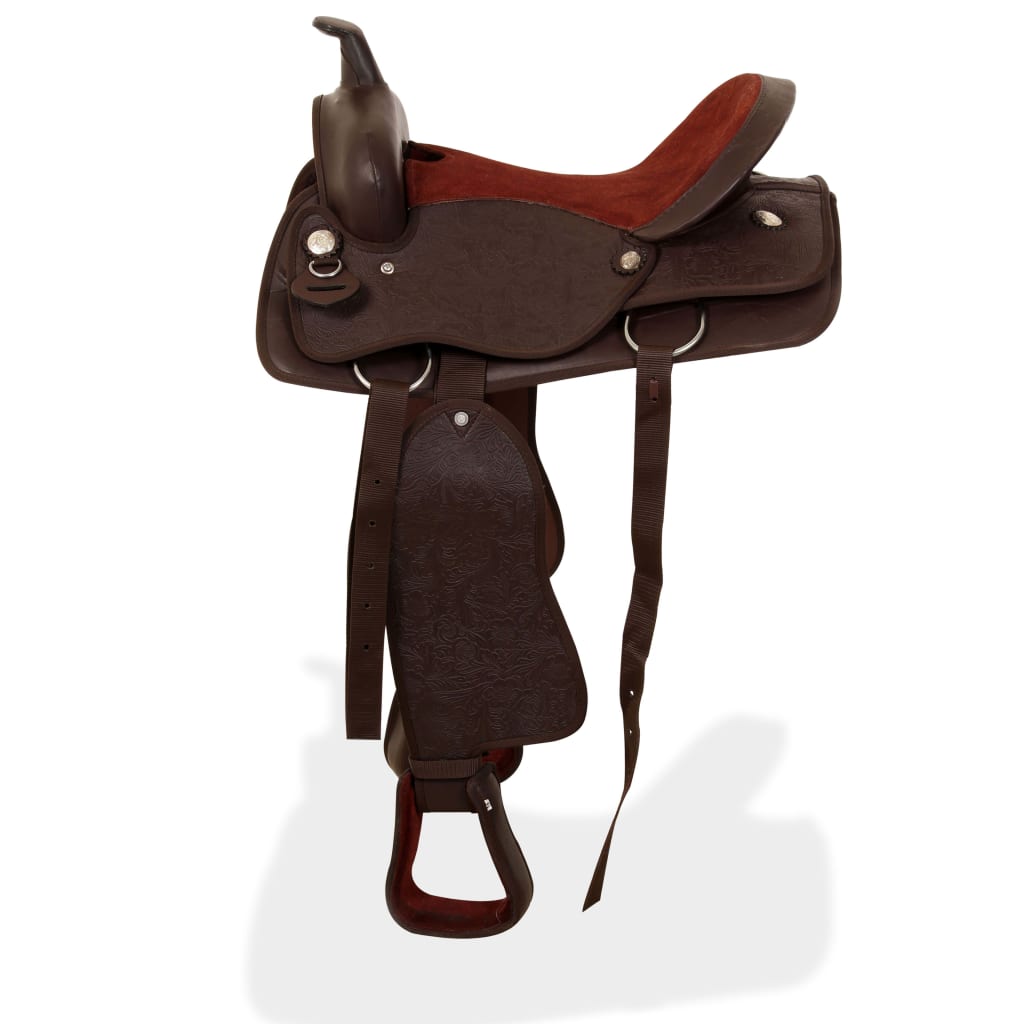Western Zadel, Hoofdstel En Borstriem 16" Echt Leer Bruin