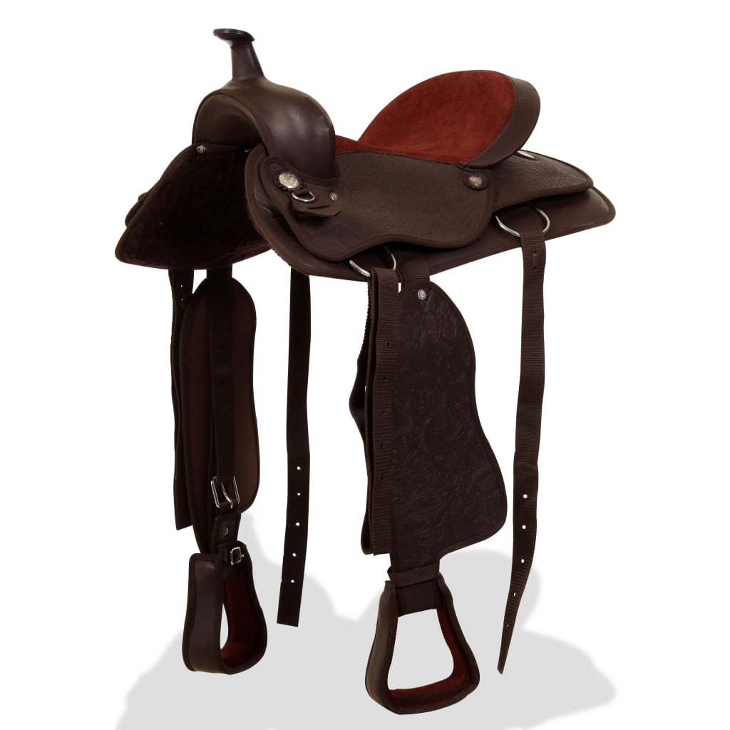 Western Zadel, Hoofdstel En Borstriem 17" Echt Leer Bruin