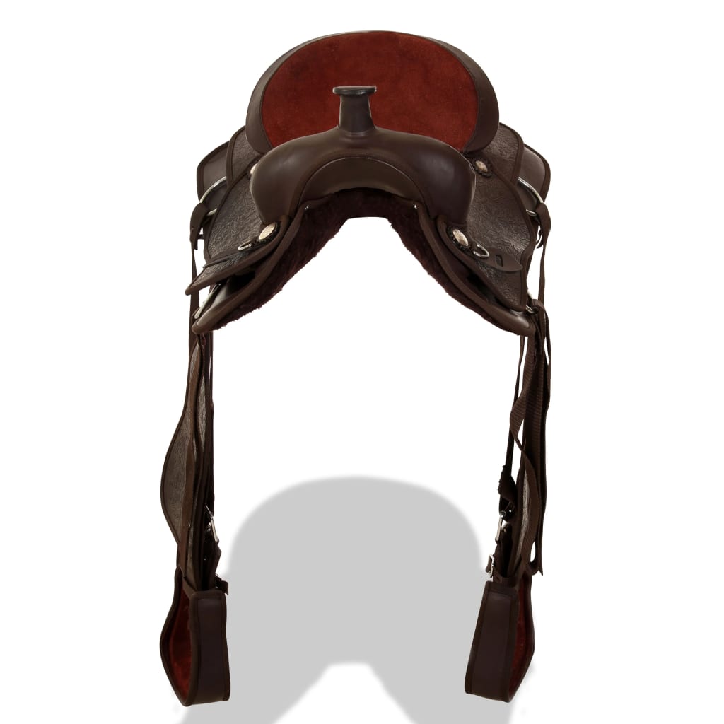 Western Zadel, Hoofdstel En Borstriem 17" Echt Leer Bruin