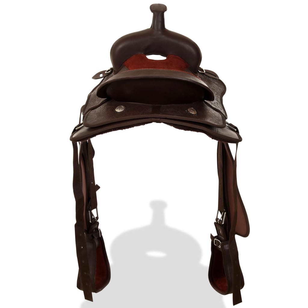 Western Zadel, Hoofdstel En Borstriem 17" Echt Leer Bruin