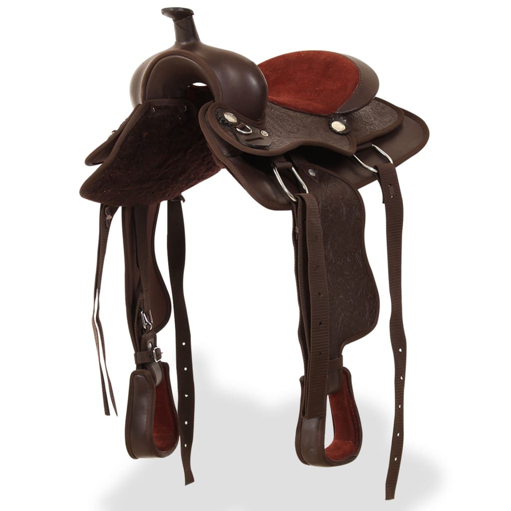 Western Zadel, Hoofdstel En Borstriem 12" Echt Leer Bruin