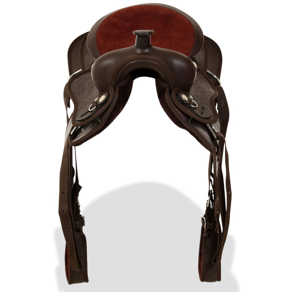 Western Zadel, Hoofdstel En Borstriem 12" Echt Leer Bruin
