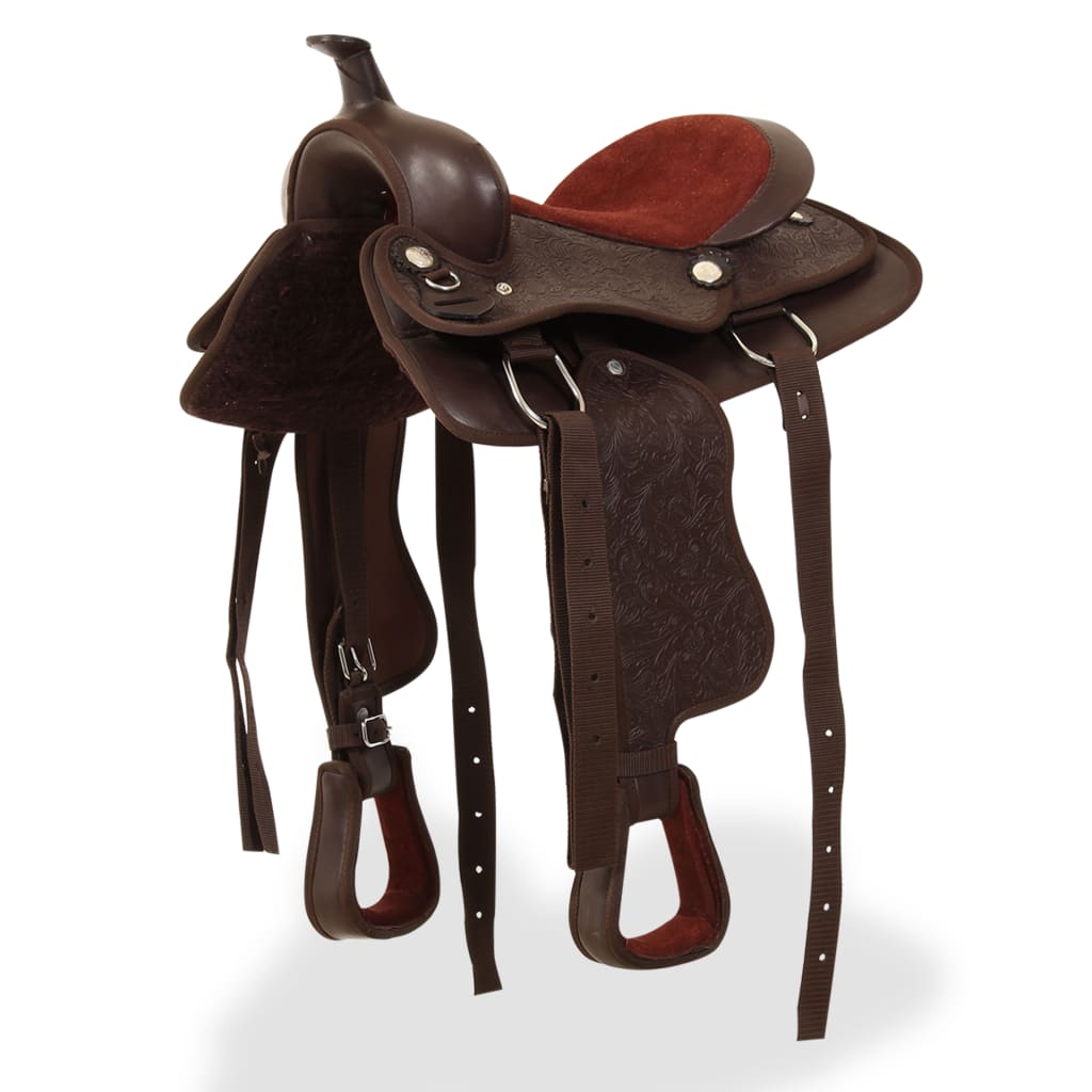 Western Zadel, Hoofdstel En Borstriem 13" Echt Leer Bruin