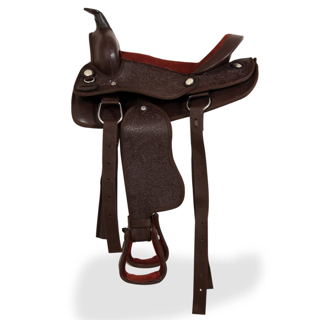 Western Zadel, Hoofdstel En Borstriem 13" Echt Leer Bruin