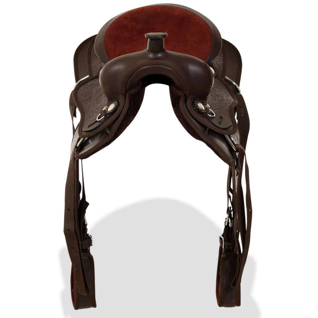 Western Zadel, Hoofdstel En Borstriem 13" Echt Leer Bruin