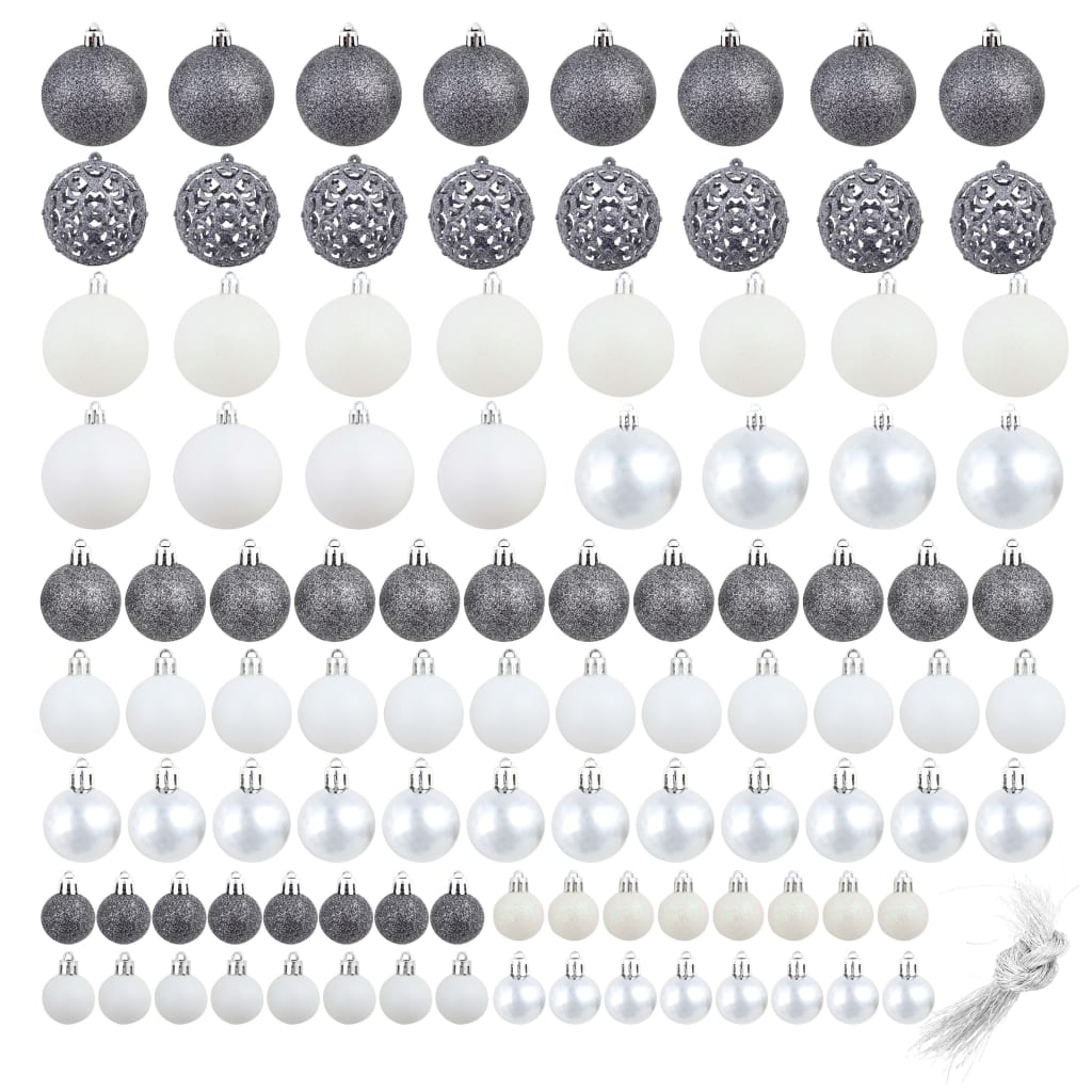 100-Delige Kerstballenset 3/4/6 Cm Wit/Grijs