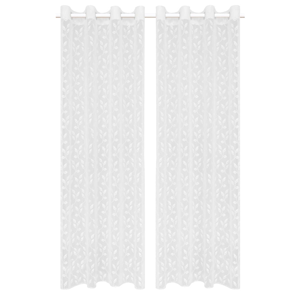 Glasgordijnen Warp-Gebreid 140X175 Cm Bladeren Wit 2 St