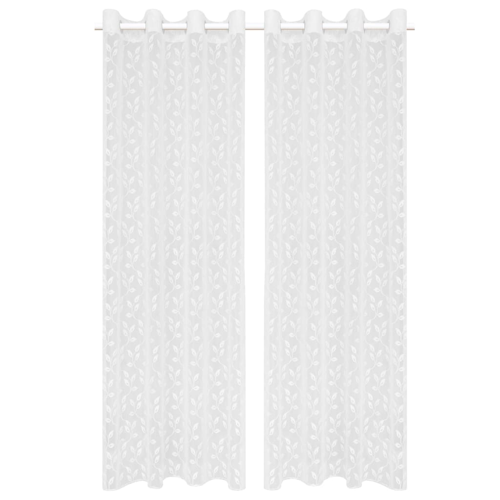 Glasgordijnen Warp-Gebreid 140X225 Cm Bladeren Wit 2 St