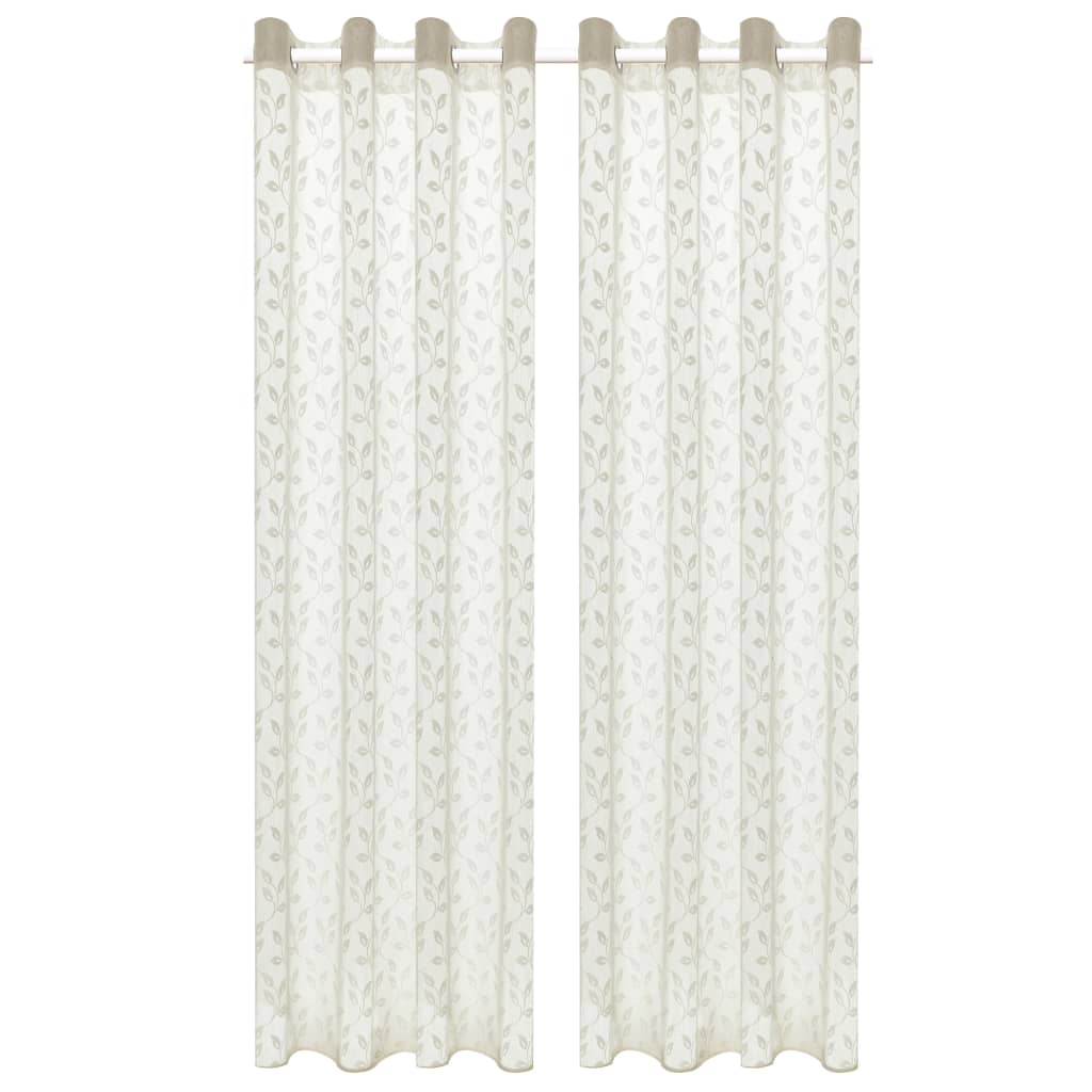 Glasgordijnen Warp-Gebreid 140X175 Cm Bladeren Crème 2 St