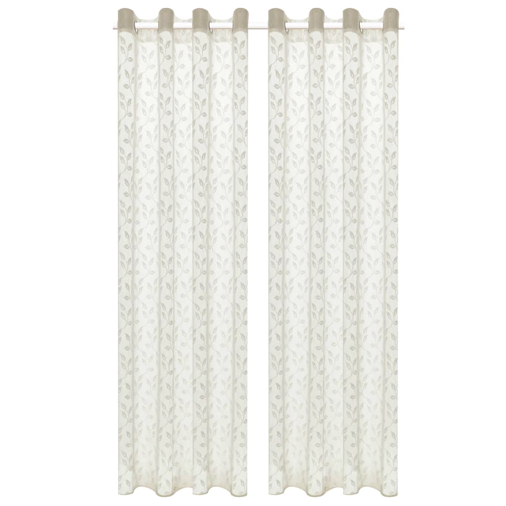 Glasgordijnen Warp-Gebreid 140X245 Cm Bladeren Crème 2 St