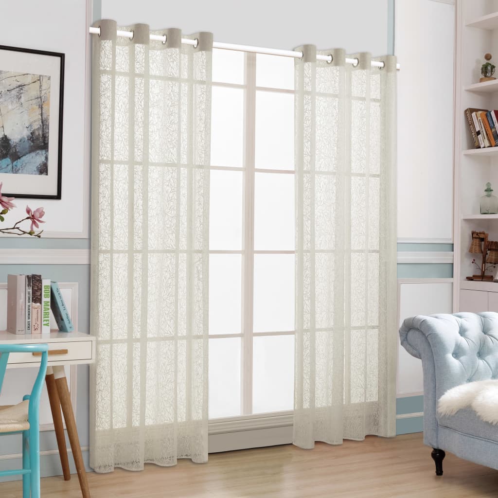Glasgordijnen Warp-Gebreid 140X245 Cm Takken Crème 2 St