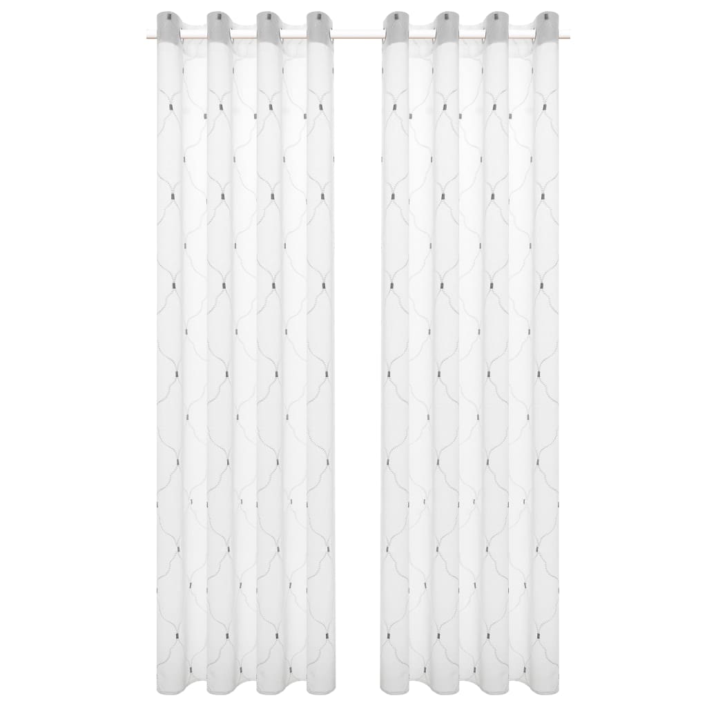 Glasgordijnen Geborduurd 140X225 Cm Wit 2 St